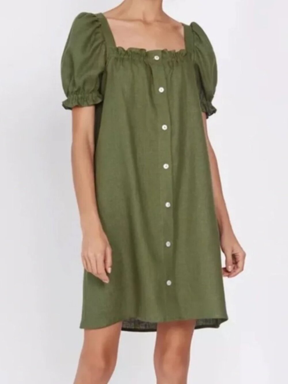 Sleeper Brigitte Linen Mini Dress in Green